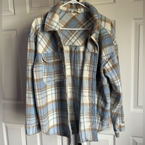 Thick Blue, Tan, & White Flannel